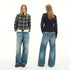 RUN TO THE FUTURE Washed Cotton Casual Natural Waist Topstitch Women Denim Blue Wide-Leg Jeans