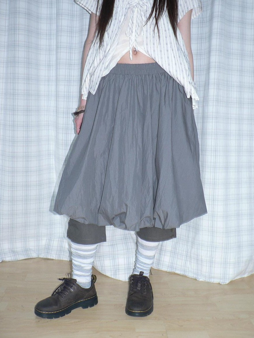 ang project Gray Pleated Elastic Waist Women&