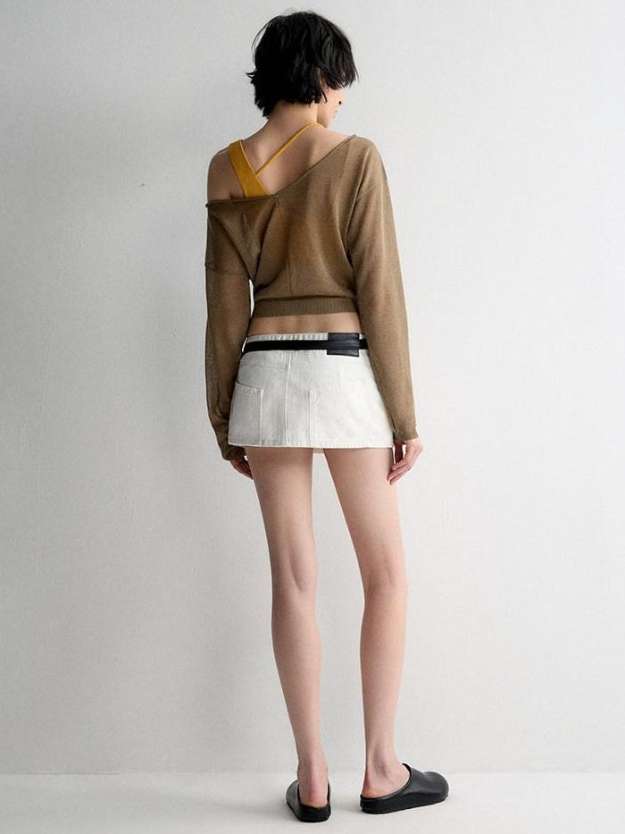 RUN TO THE FUTURE Washed Cotton Denim Pocket Minimalist A Line Low Waist Mini Skirts
