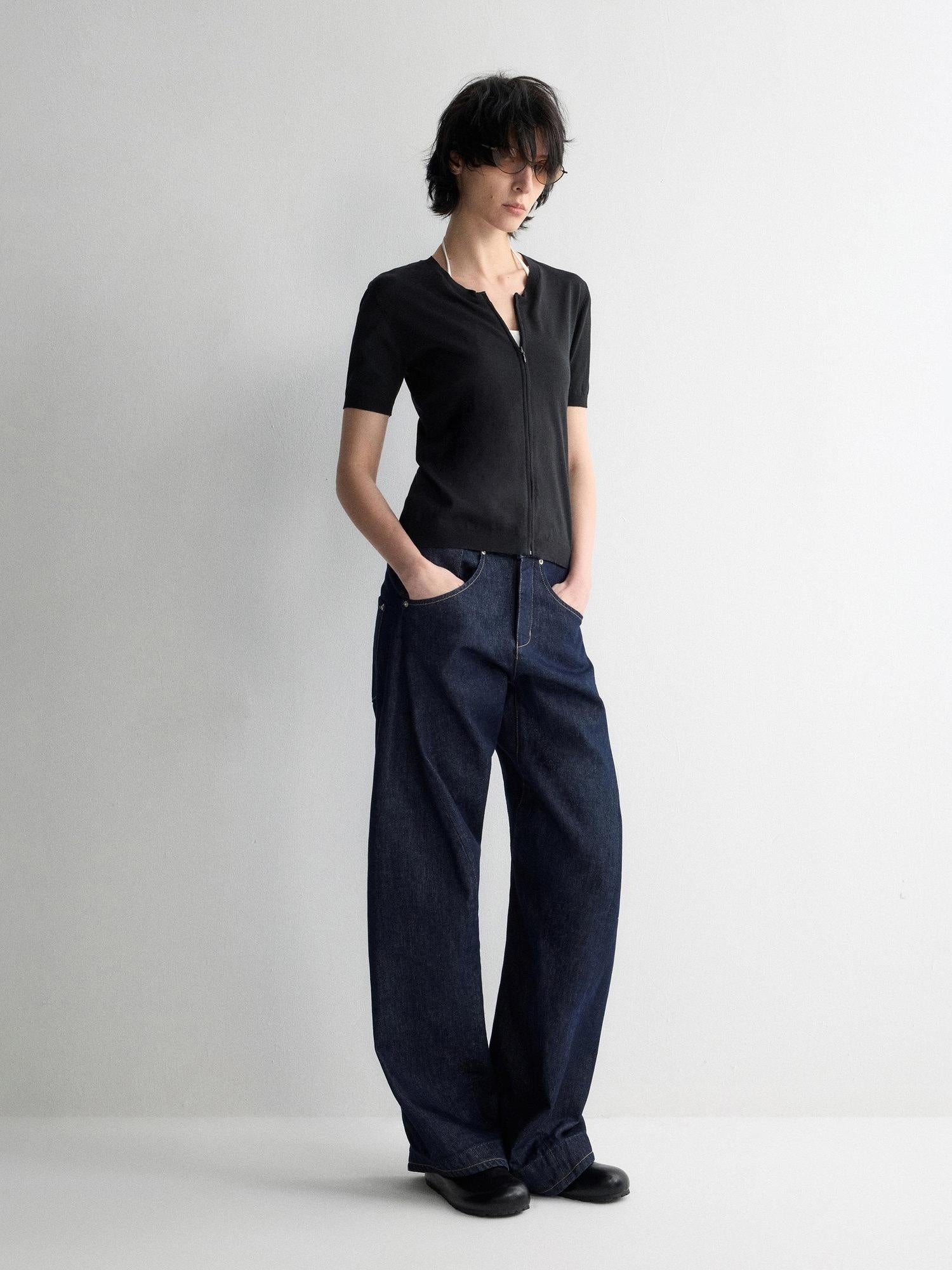 RUN TO THE FUTURE Durable Dark Cotton Denim Casual Oversized Natural Waist Ladies Wide-Leg Jeans