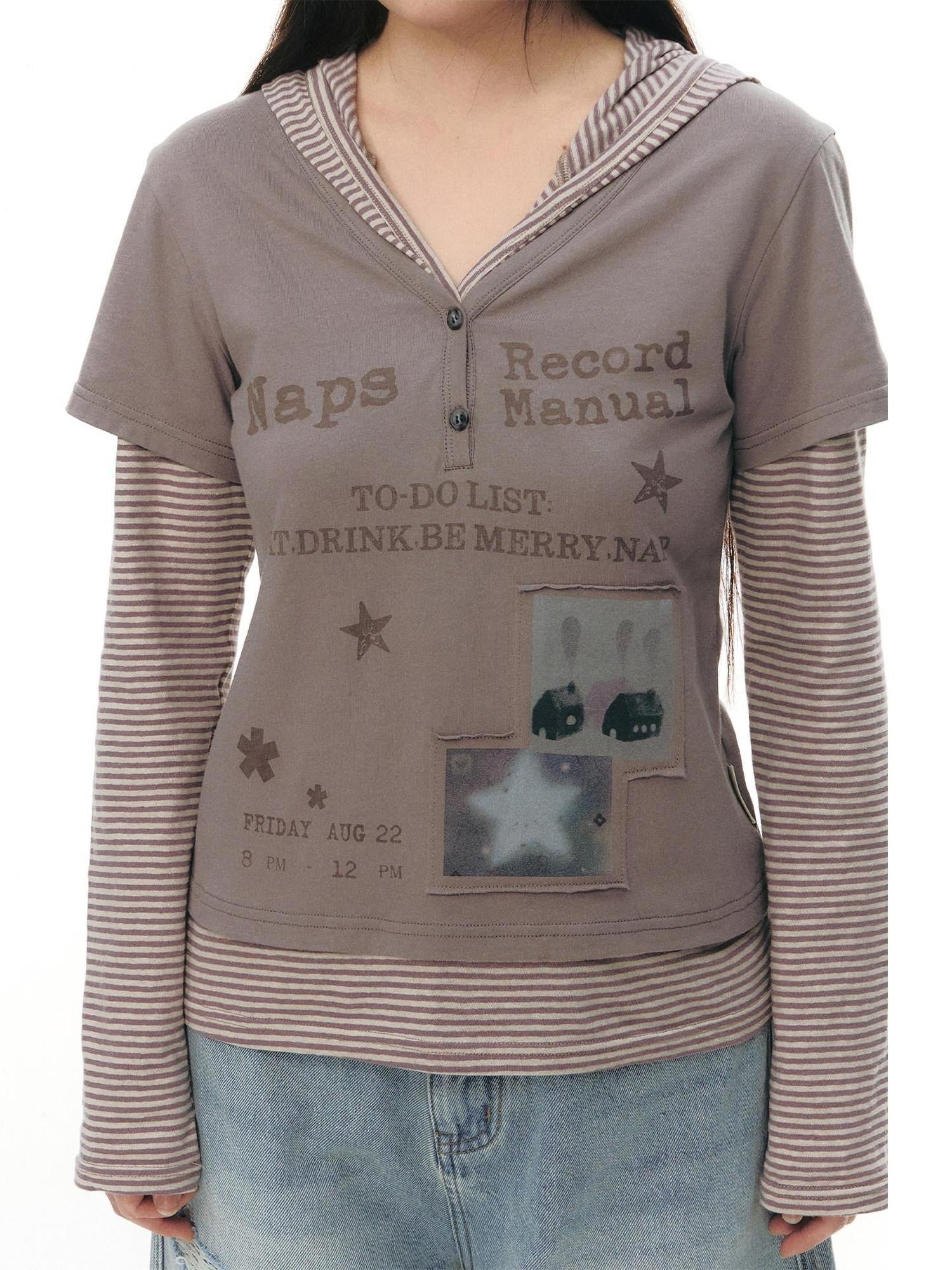 NAPSNAPS Striped Patchwork Letter Print Hooded Women&