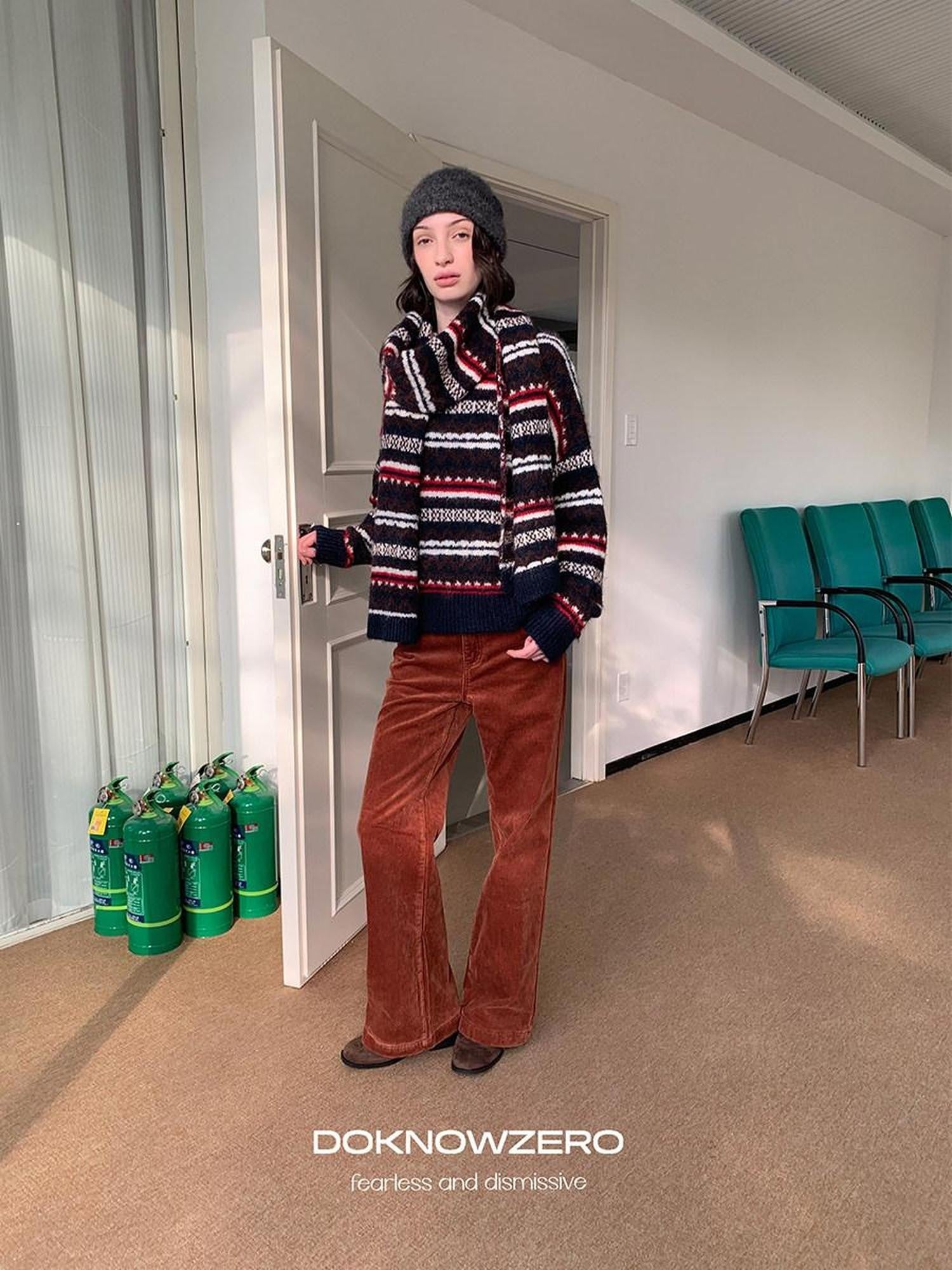 DKZ OFFICIAL Corduroy Orange Solid Pocket Button Women&