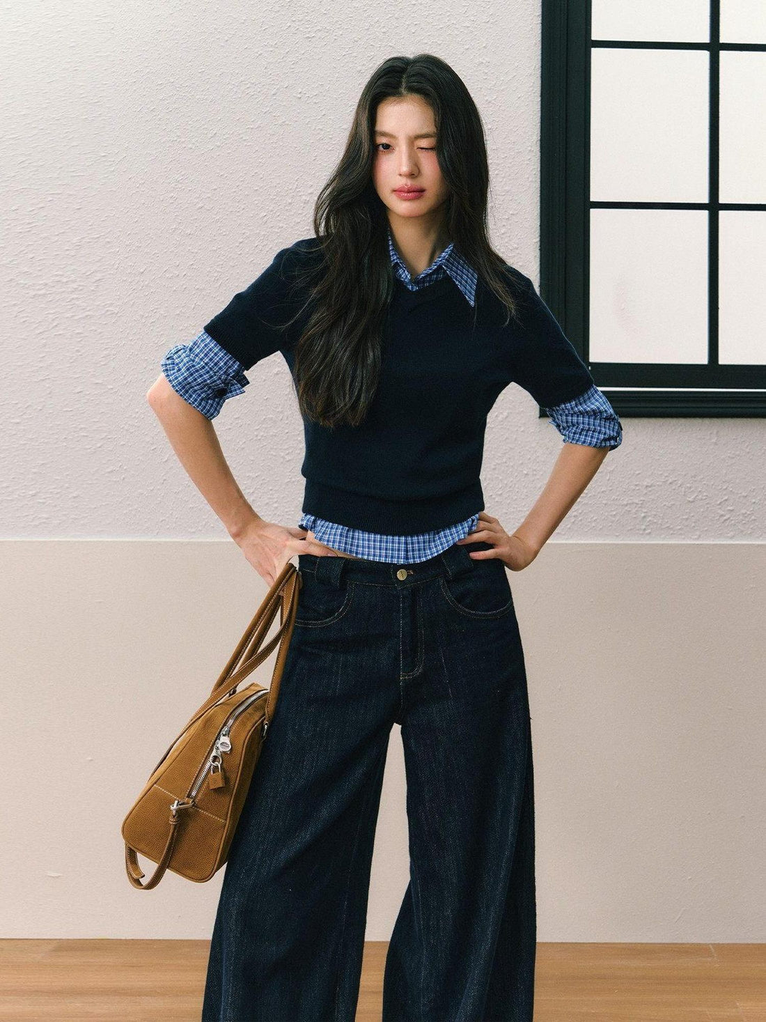 7Shiftin Slim Workwear Button Detail Cotton Long Sleeve Cropped Young Women Blouses
