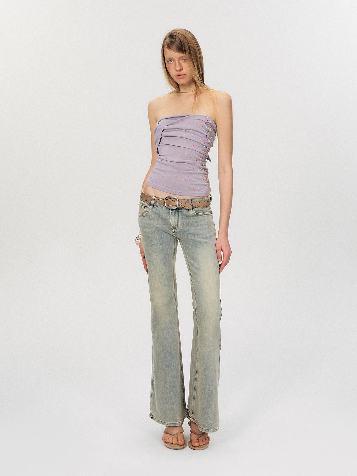 The NeverMore Original Paneled Slim Fit Cropped Casual Solid Color Dusty Pink Tube Tops