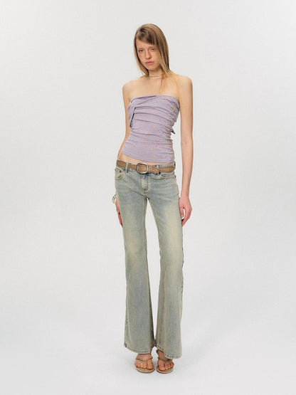 The NeverMore Original Paneled Slim Fit Cropped Casual Solid Color Dusty Pink Tube Tops