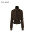 Low pixel Slim Waist Dark Gothic Cotton Zip Stand Collar Long Sleeve Women Cropped Jackets
