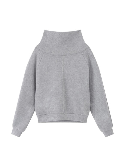 RUN TO THE FUTURE Asymmetric Slanted Neck Loose Fit Retro Office Pullover Heather Gray Sweatshirts