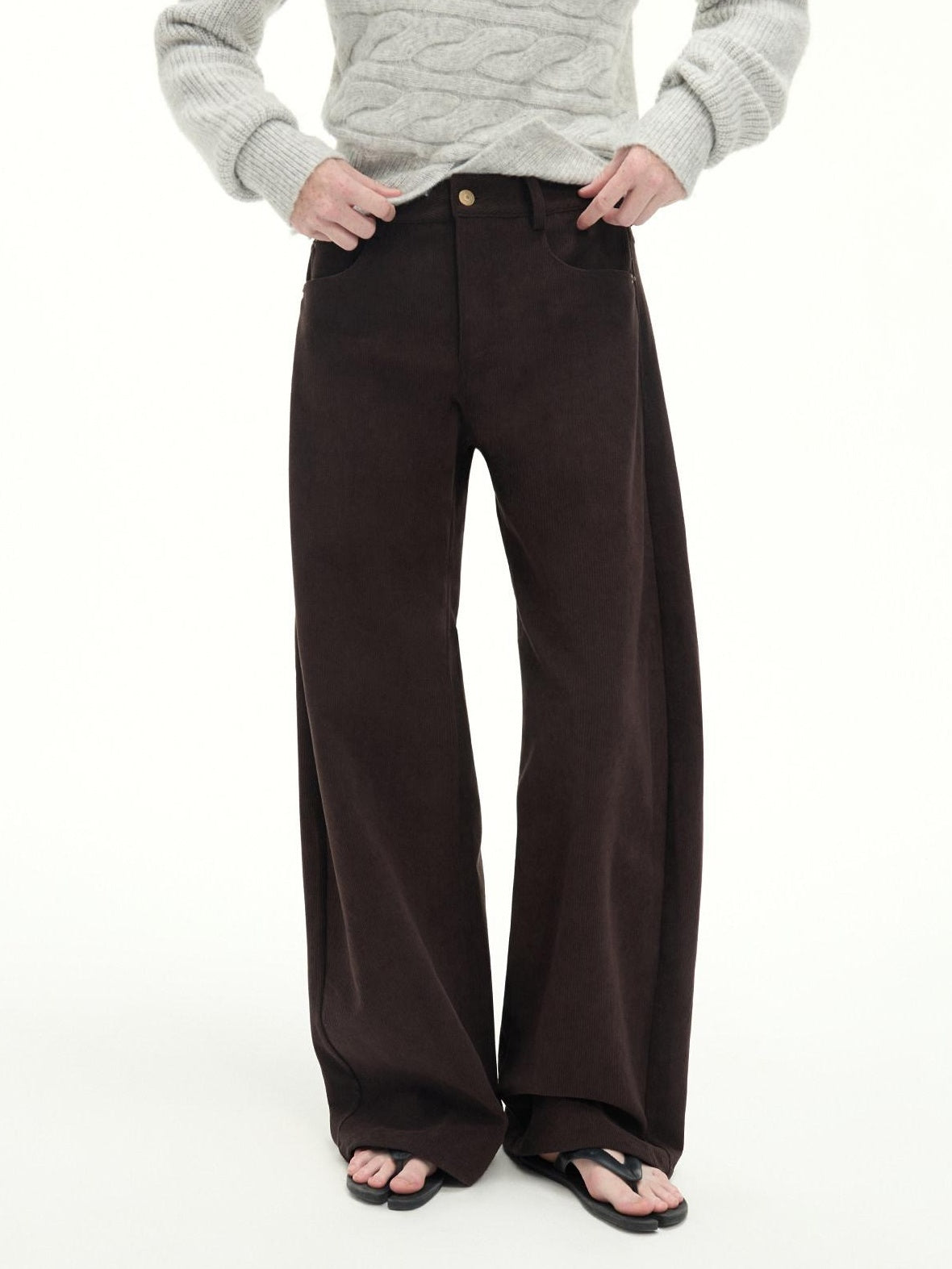 RUN TO THE FUTURE Casual Mid Low Waist Zip Fly Polyester Women Deep Brown Wide-Leg Pants