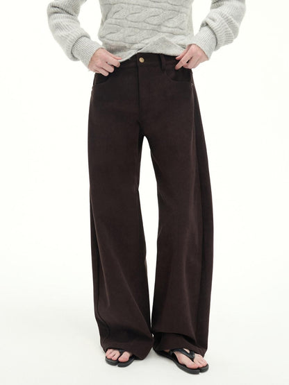 RUN TO THE FUTURE Casual Mid Low Waist Zip Fly Polyester Women Deep Brown Wide-Leg Pants