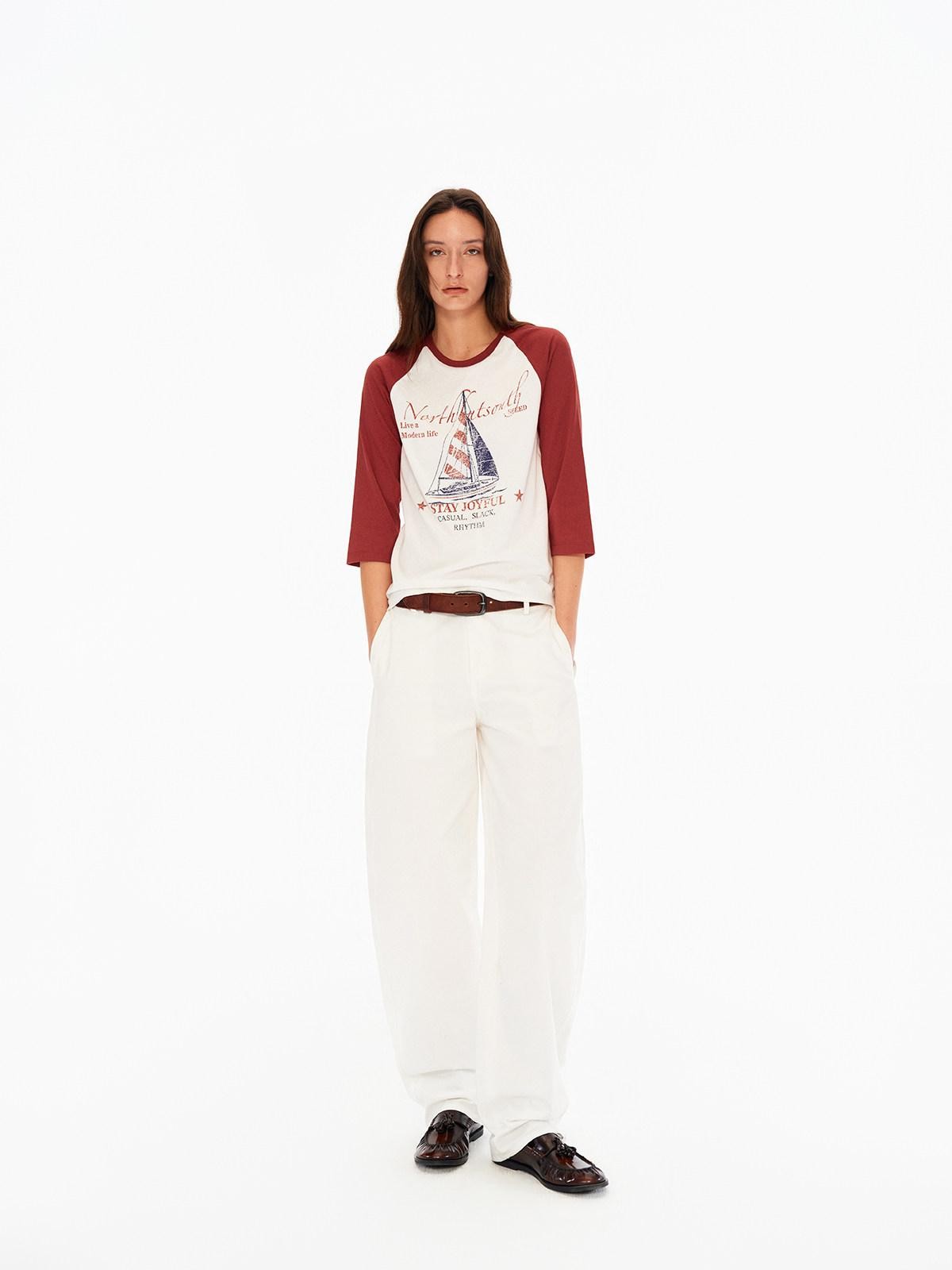 Northbutsouth Sail Distressed Print Logo Contrast Raglan Women&