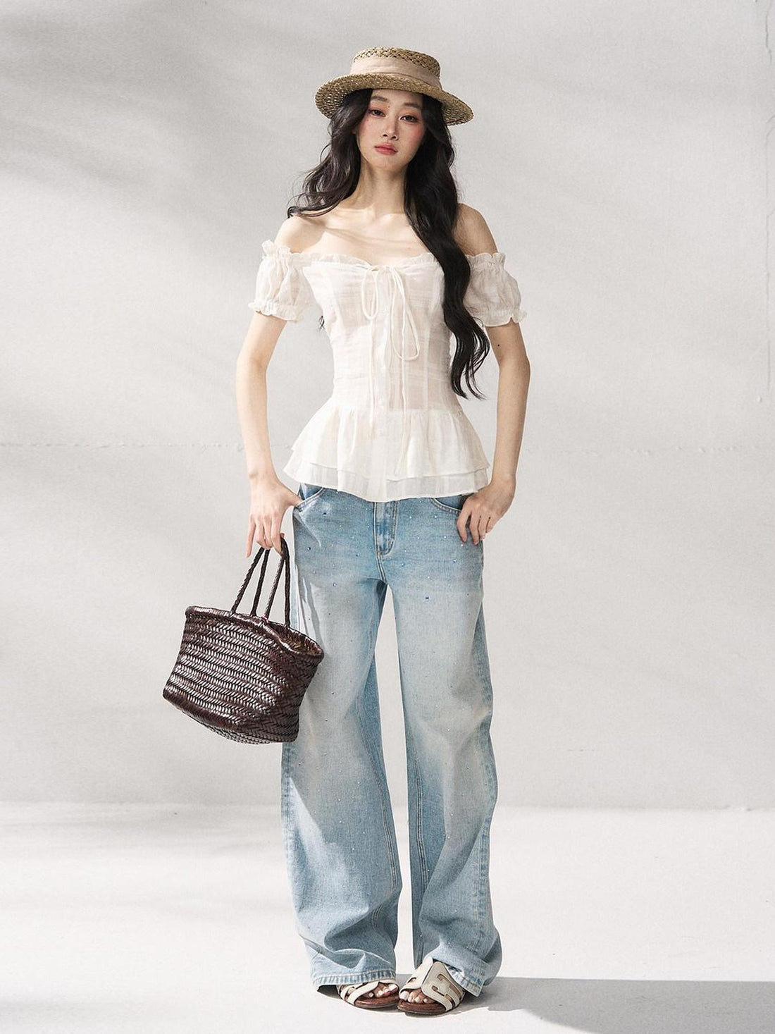 7Shiftin Structured Cotton Natural Waist Zipper Fly Women Blue Denim Straight Leg Jeans