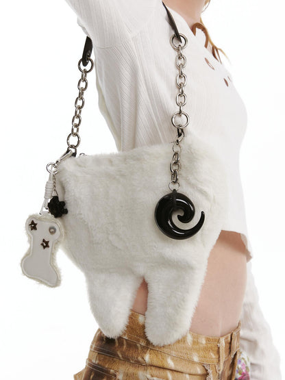 nit alcove Cute Plush Animal Chain Euro Chic Youth Single Strap Shoulder White Bags