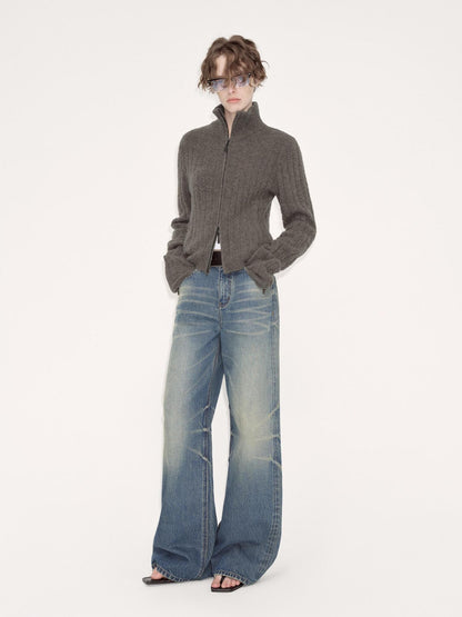 RUN TO THE FUTURE Washed Vintage Blue Low Rise Loose Fit Unisex High Cotton Denim Straight Jeans