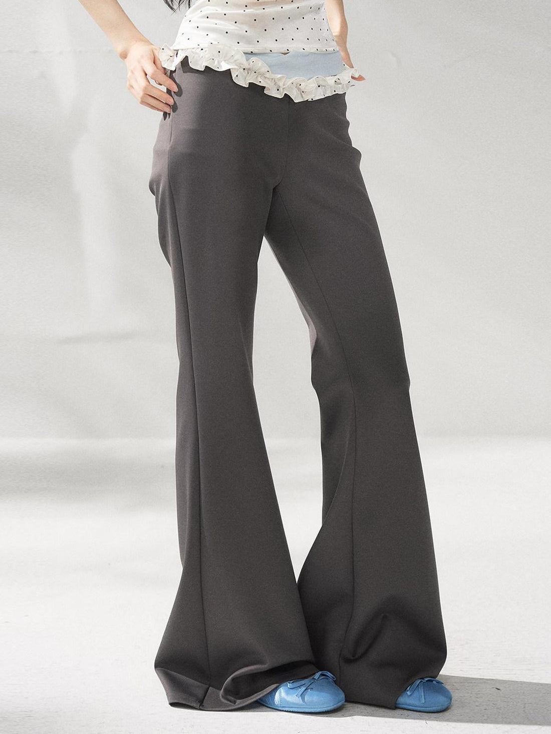7Shiftin High Waist Minimal Commuter Micro Flare Women Office Dark Gray Flared Pants