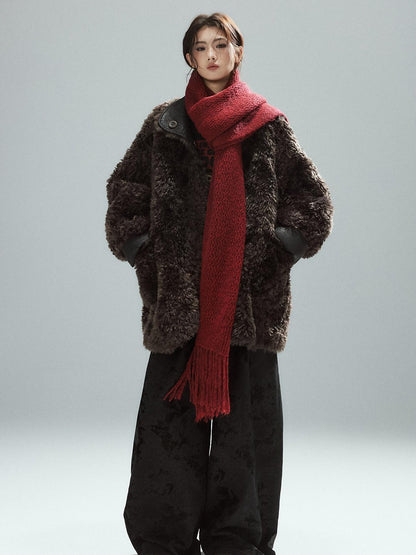 Low pixel Cozy Acrylic Wool Blend Korean Style Unisex Long Solid Red Decorative Scarves