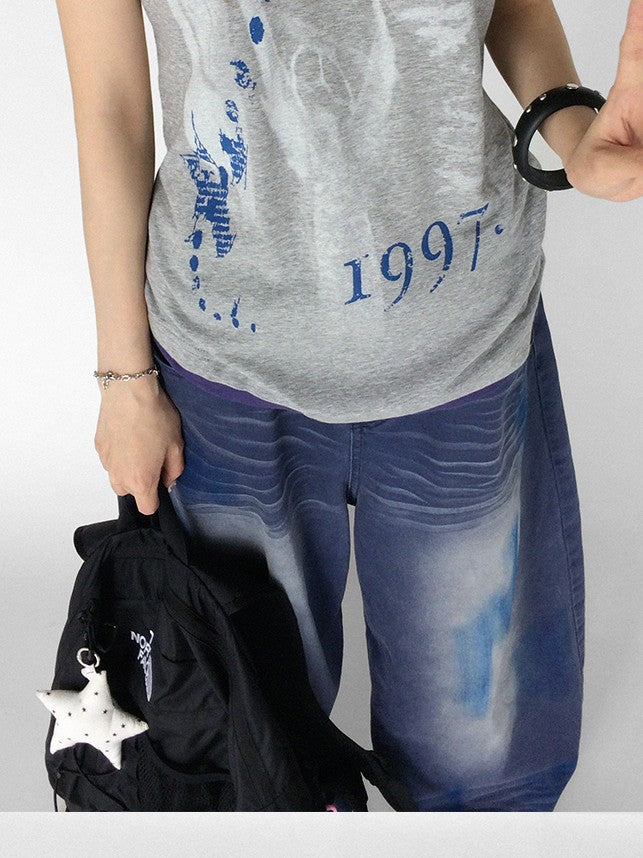 innomoood Heather Distressed Print Colorblock V-neck Women&