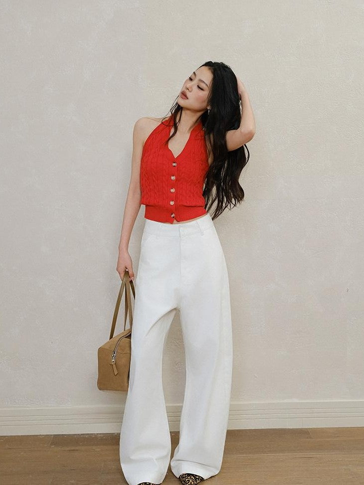FU FRESH UP Cable Knit V-neck Backless Slimming Women&