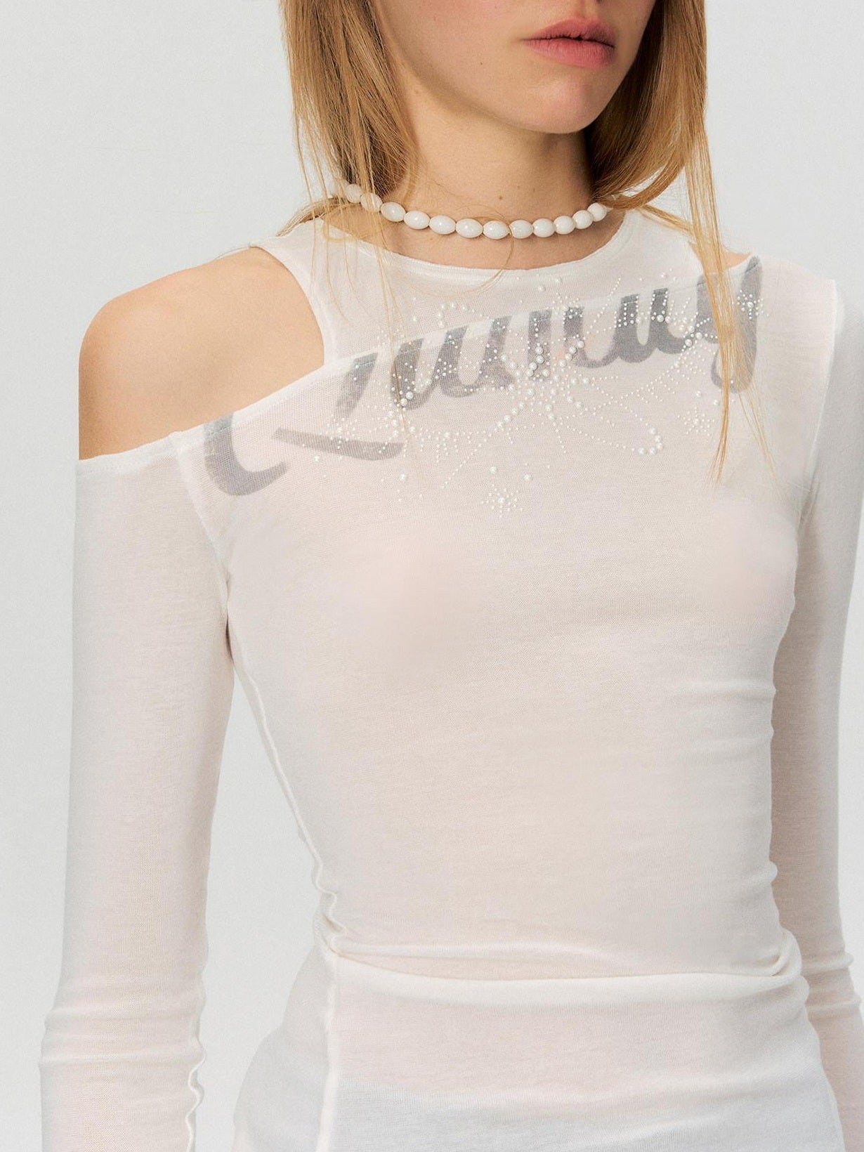 The NeverMore Rhinestone Vintage Slim Women Lyocell Blend Letter Print Long Sleeve Crop Tops