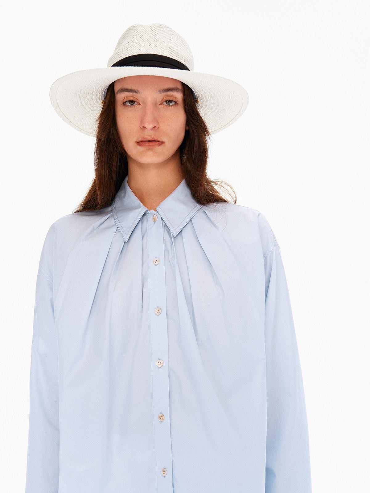 Northbutsouth Blue White Pleated Casual Loose Relaxed Fit Women&