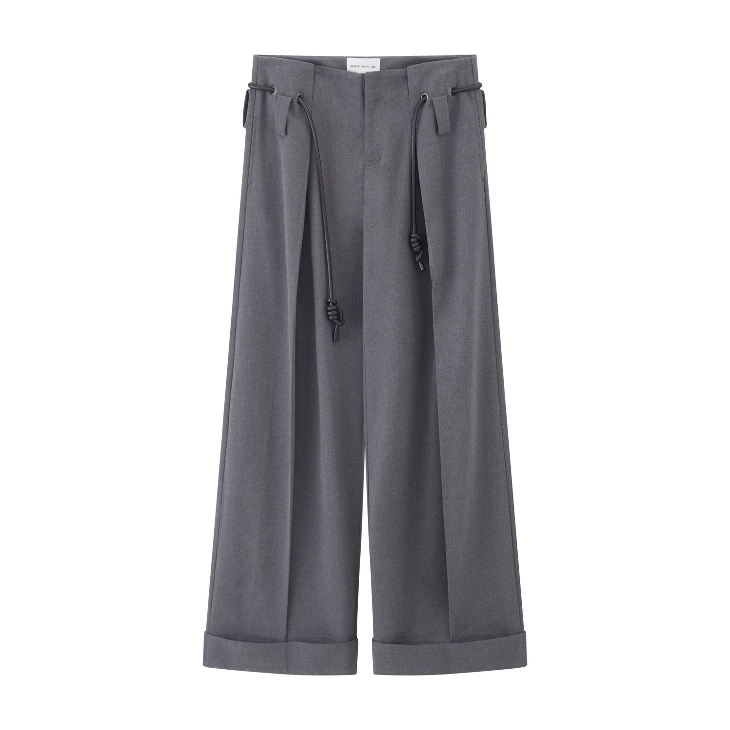 RUN TO THE FUTURE Minimalist Original Tie Detail Low Rise Zipper Women Rock Gray Wide-Leg Pants