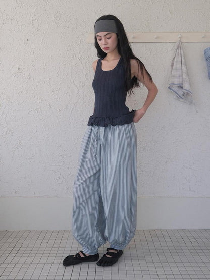 DKZ OFFICIAL Blue White Striped Relaxed Tapered Women&