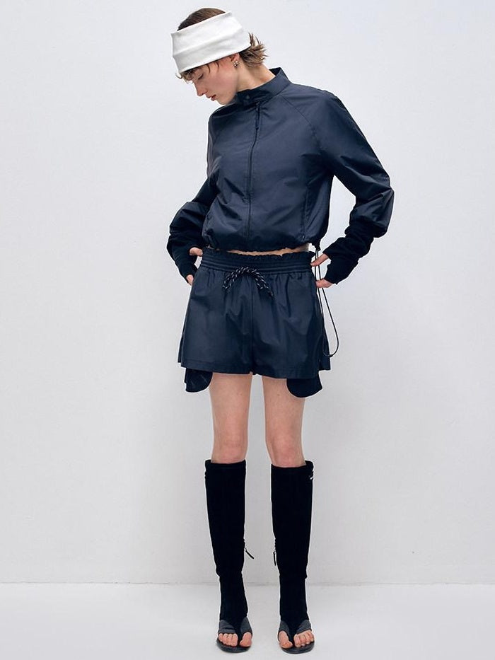 RUN TO THE FUTURE Pocketed Elastic Waist Vintage Wide Leg Loose Office Polyester Short Trousers
