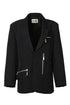 JYOSEI_Black_Padded_Shoulder_Loose_Fit_Single_Button_Pockets_Women&