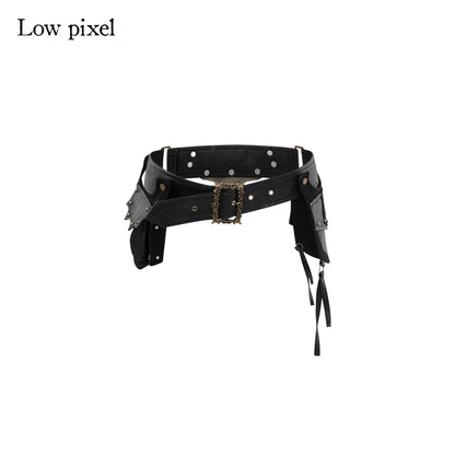 Low pixel Tassel Metal Buckle Waist Belt Street Style Womens Black 90Cm Belts