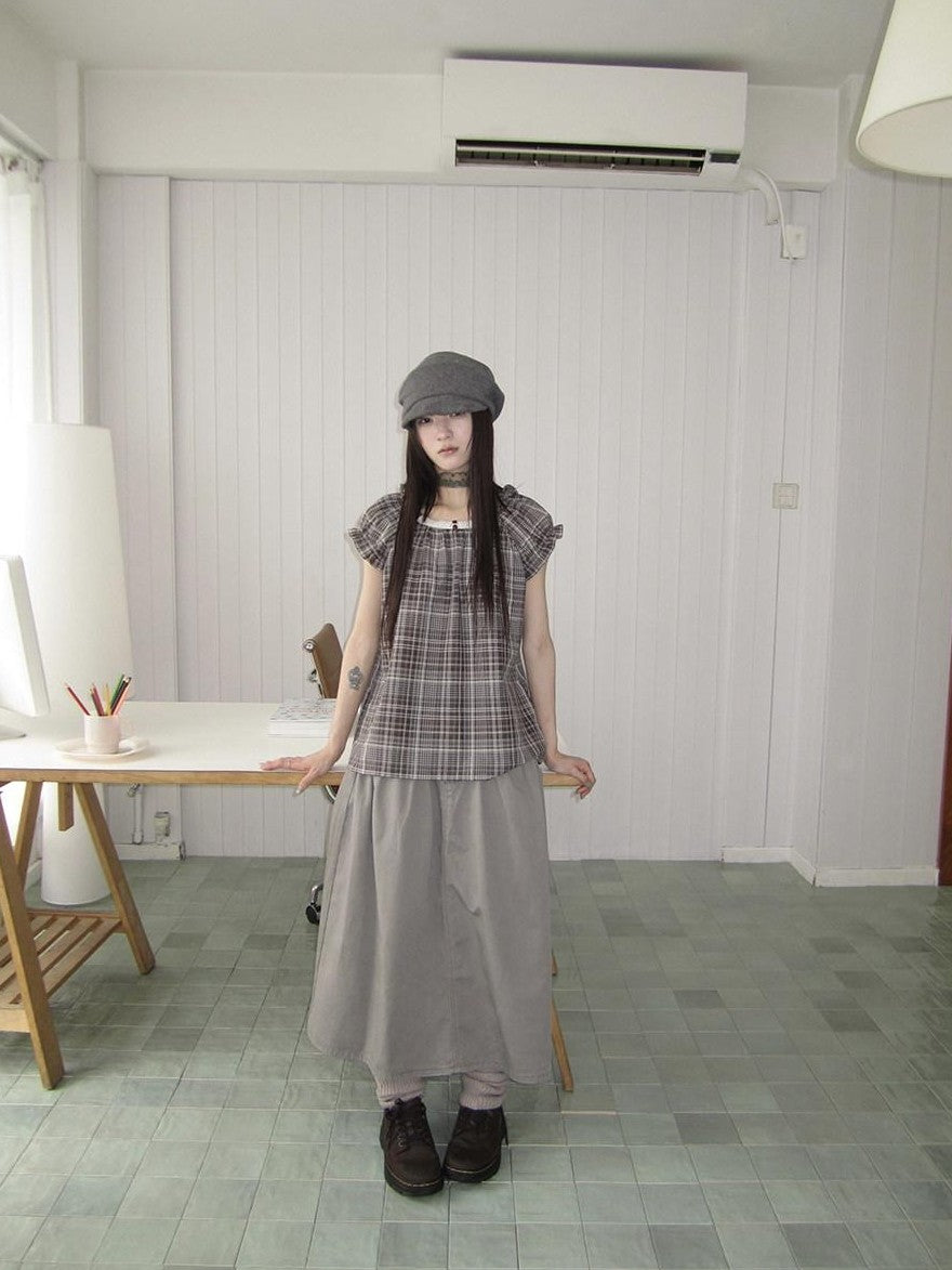 ang project Vintage Distressed Pleated High Waist A Line Women&