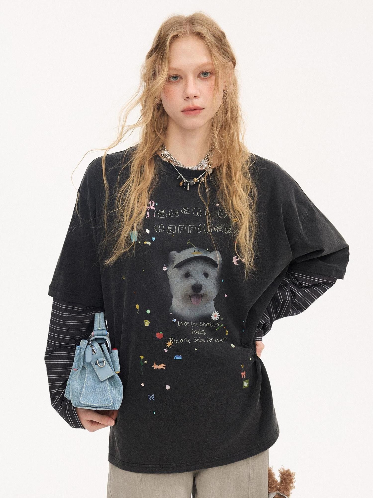 DIDDI MODA Cartoon Animal Applique Crystals Patchwork Women&