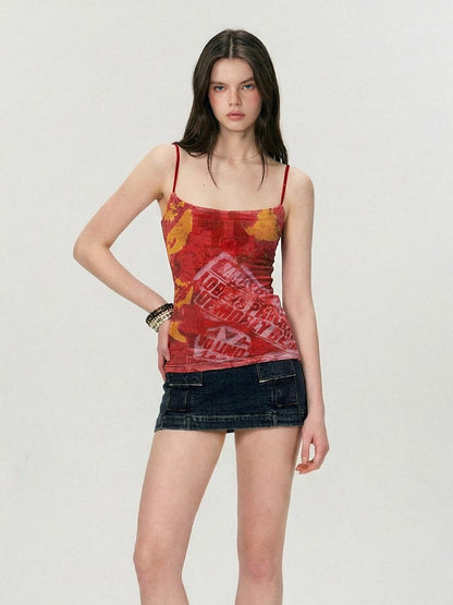 The NeverMore Tencel Blend Slim Fit Spaghetti Strap Letter Print Women Everyday Camisoles