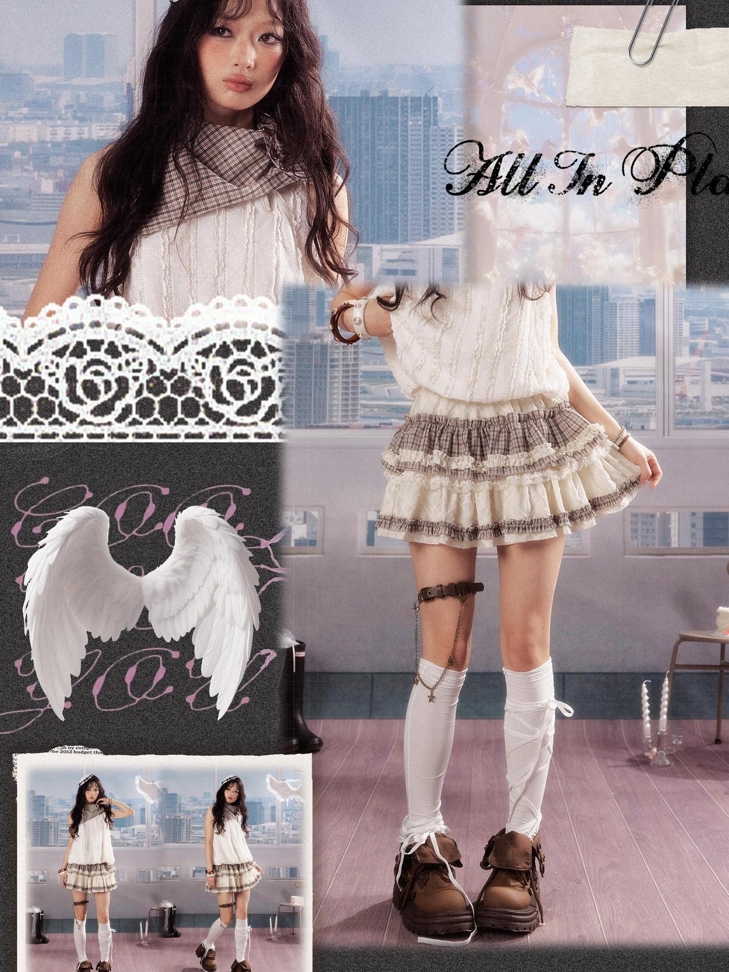 ALL iN plan Ruffle Cake Style Flared Mid Waist Women Cotton Blend Cream Tiered Skirts