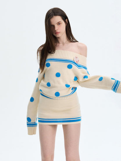 The NeverMore Cozy Thermal Acrylic Wool Polka Dot Boat Neck Relaxed Women Knit Sweaters
