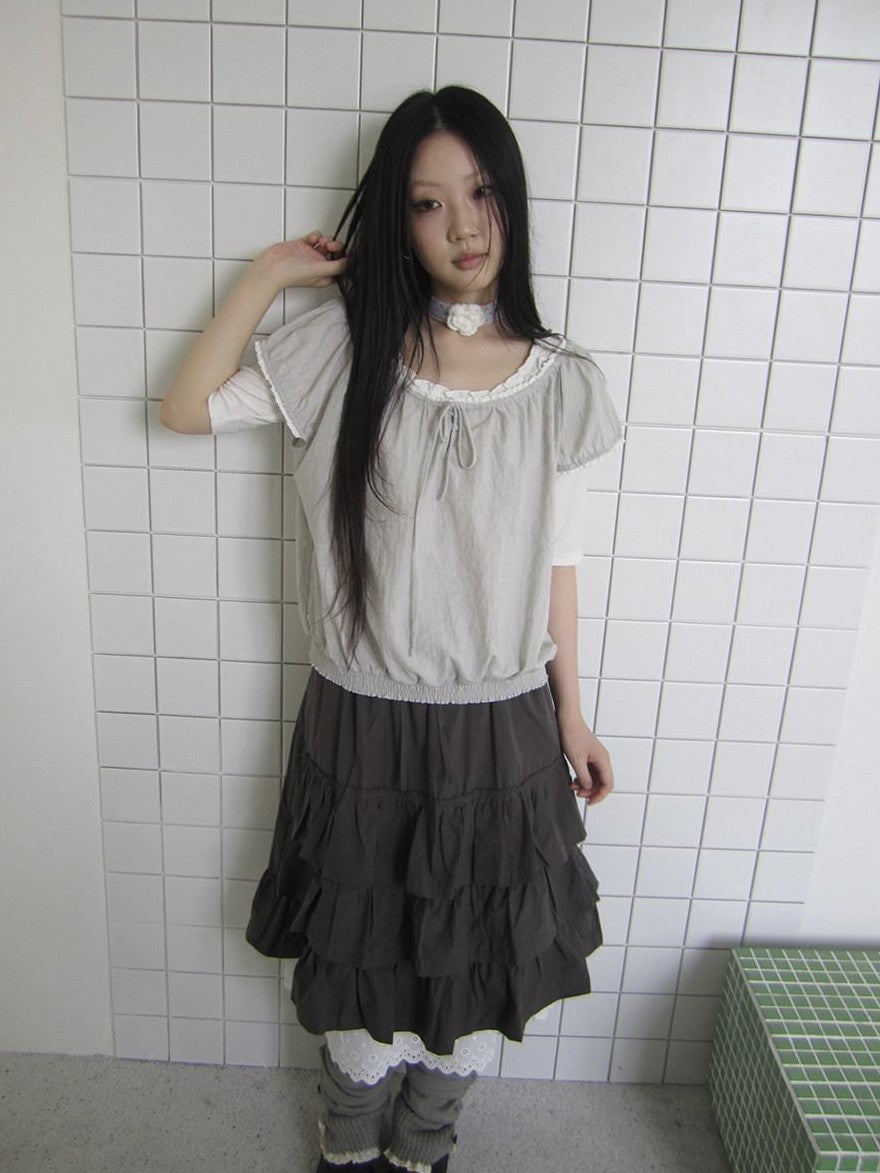 ang project Textured Lace Splice Drawstring Tie Women&