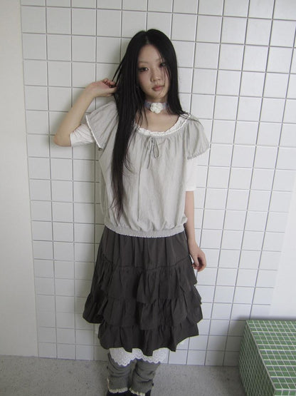 ang project Textured Lace Splice Drawstring Tie Women&