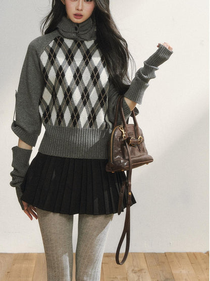 7Shiftin Cozy Vintage Slim Fit Turtleneck Pullover Women Plaid Knitwear Tops Sweaters