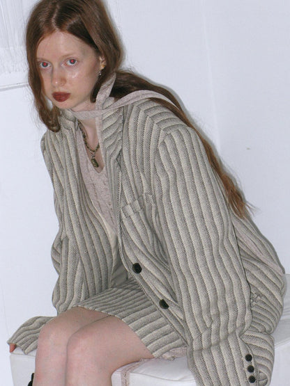 Dorydory Gray White Striped Double Breasted Structured Women&