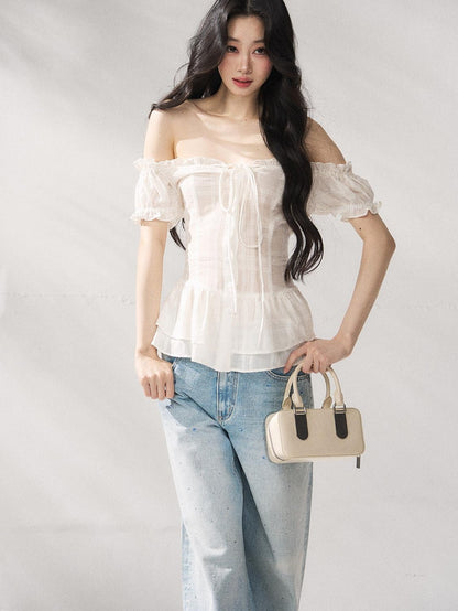 7Shiftin Cooling Breathable Light Waist Slim Women Cotton Tee Off Shoulder Crop Tops