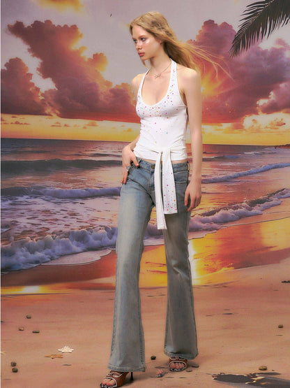 The NeverMore Sexy Backless Modal Cropped Halter Slim Fit Unlined Moonlight White Camisoles