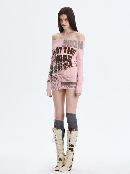 The NeverMore Casual Printed Viscose Bodycon Longsleeve Off Shoulder Commute Mini Dresses