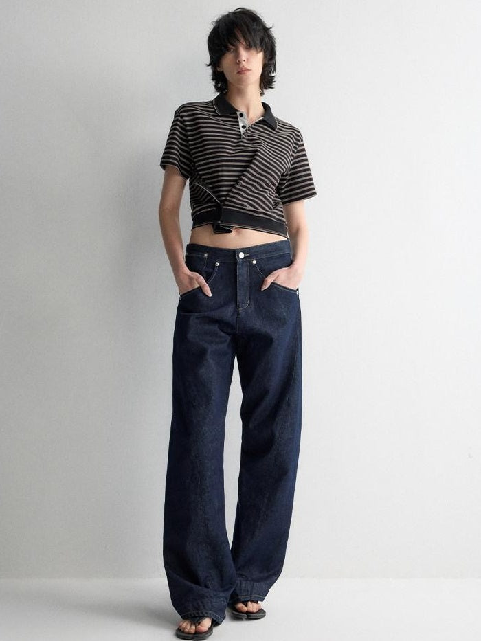 RUN TO THE FUTURE Durable Dark Cotton Denim Casual Oversized Natural Waist Ladies Wide-Leg Jeans
