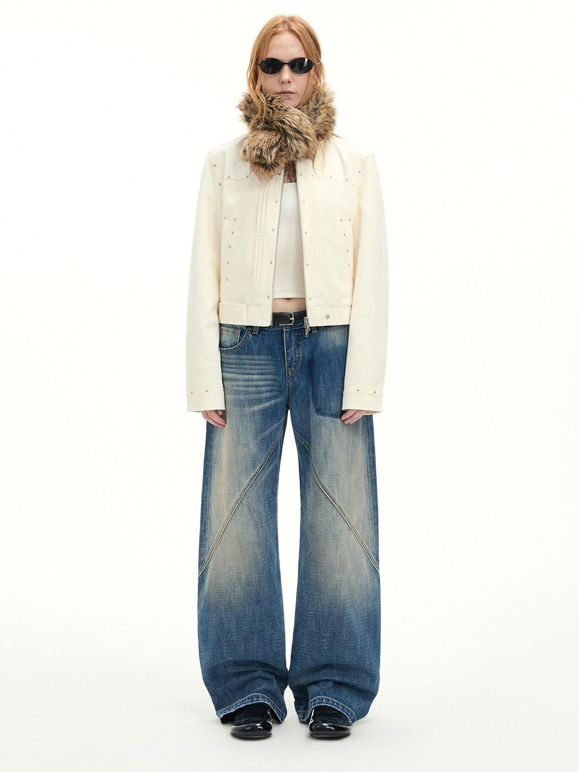 RUN TO THE FUTURE Vintage Washed Low Rise Cotton Boxy Women Zip Fly Nostalgic Blue Straight Jeans