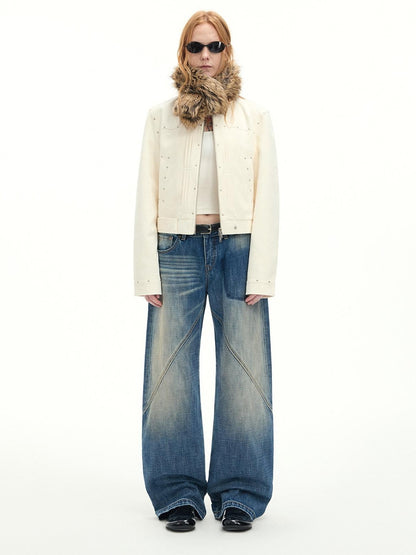 RUN TO THE FUTURE Vintage Washed Low Rise Cotton Boxy Women Zip Fly Nostalgic Blue Straight Jeans