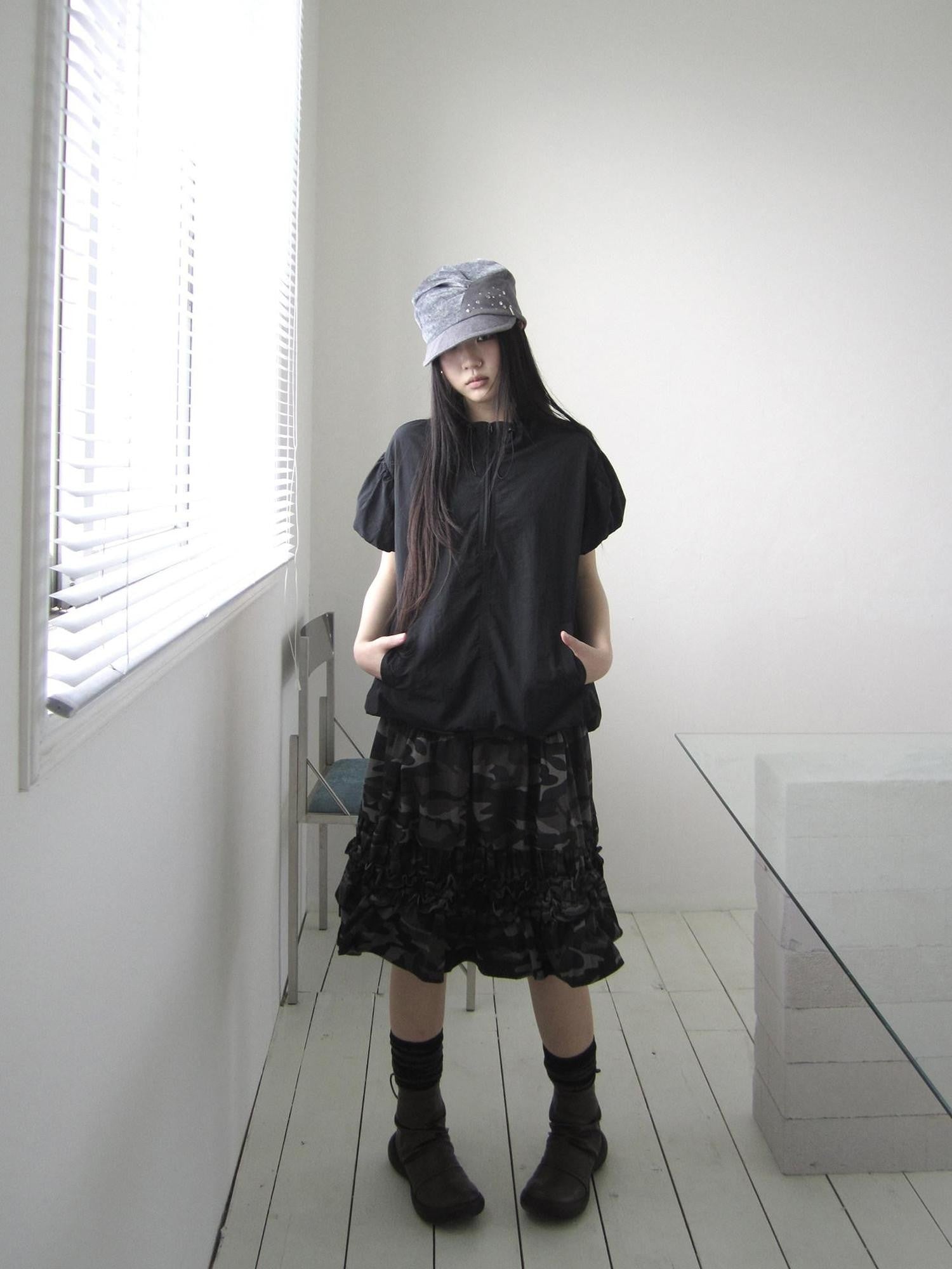 ang project Camouflage Ruffle Edge Patchwork Elastic Waist Women&