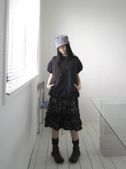 ang project Camouflage Ruffle Edge Patchwork Elastic Waist Women&