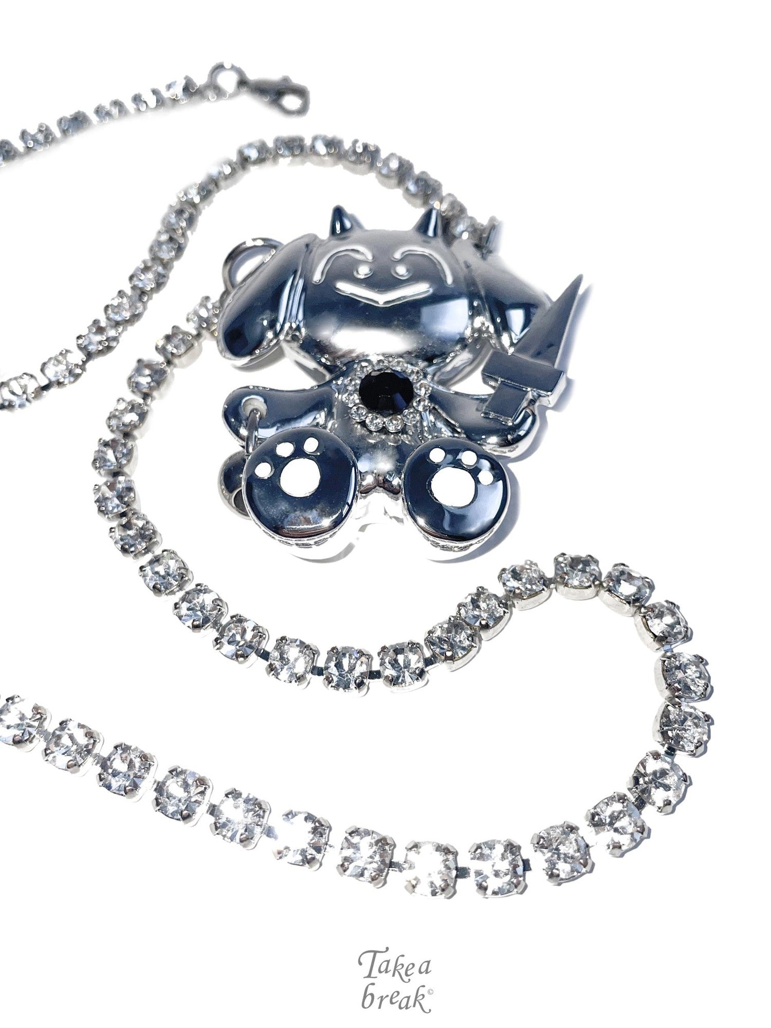 takeabreak Cat And Dog Spy Silver Plated Diamond Inlay Women&