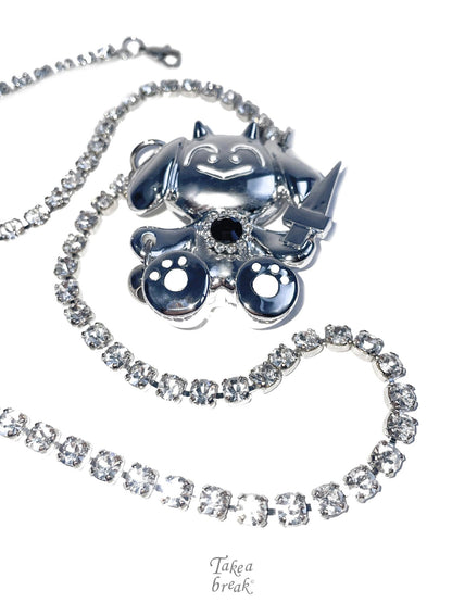 takeabreak Cat And Dog Spy Silver Plated Diamond Inlay Women&