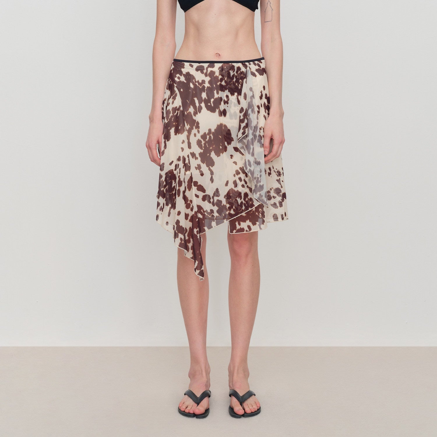 RUN TO THE FUTURE Breathable Lined Asymmetric A Line Casual Low Waist Cow Print Women Midi Skirts