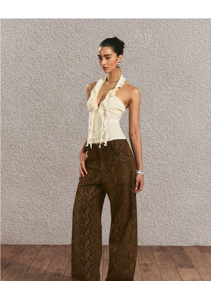 The NeverMore Durable Distressed Relaxed Fit Natural Waist Women Light Brown Wide Leg Jeans