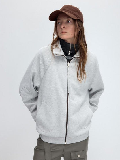 RUN TO THE FUTURE Original Design Loose Zip Collar Light Gray Unisex Poly Cotton Sweatshirts